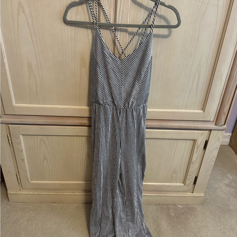 Francesca's Collections Black and White Striped Jumpsuit